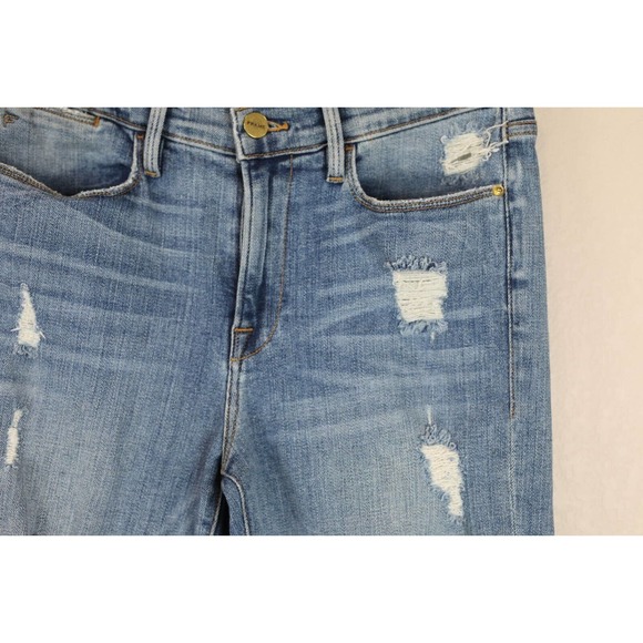 Frame Denim Womens Le Debs High Ripped Straight Jeans Size 27 Distressed Denim - Picture 4 of 14